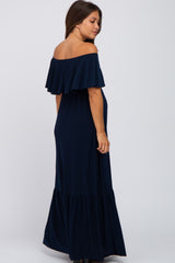 Navy Blue Off Shoulder Maternity Maxi Dress