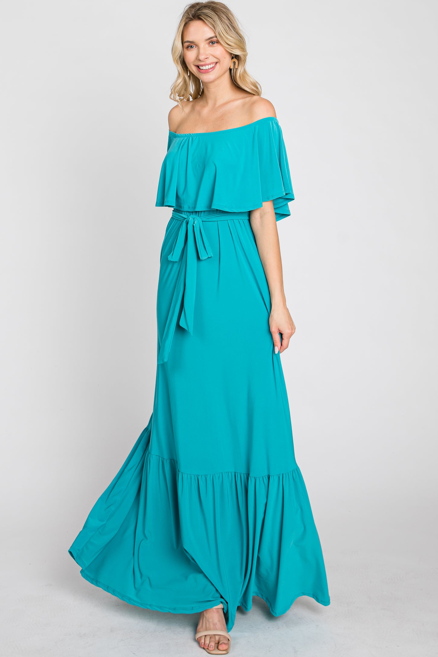 Turquoise Off Shoulder Maxi Dress – PinkBlush