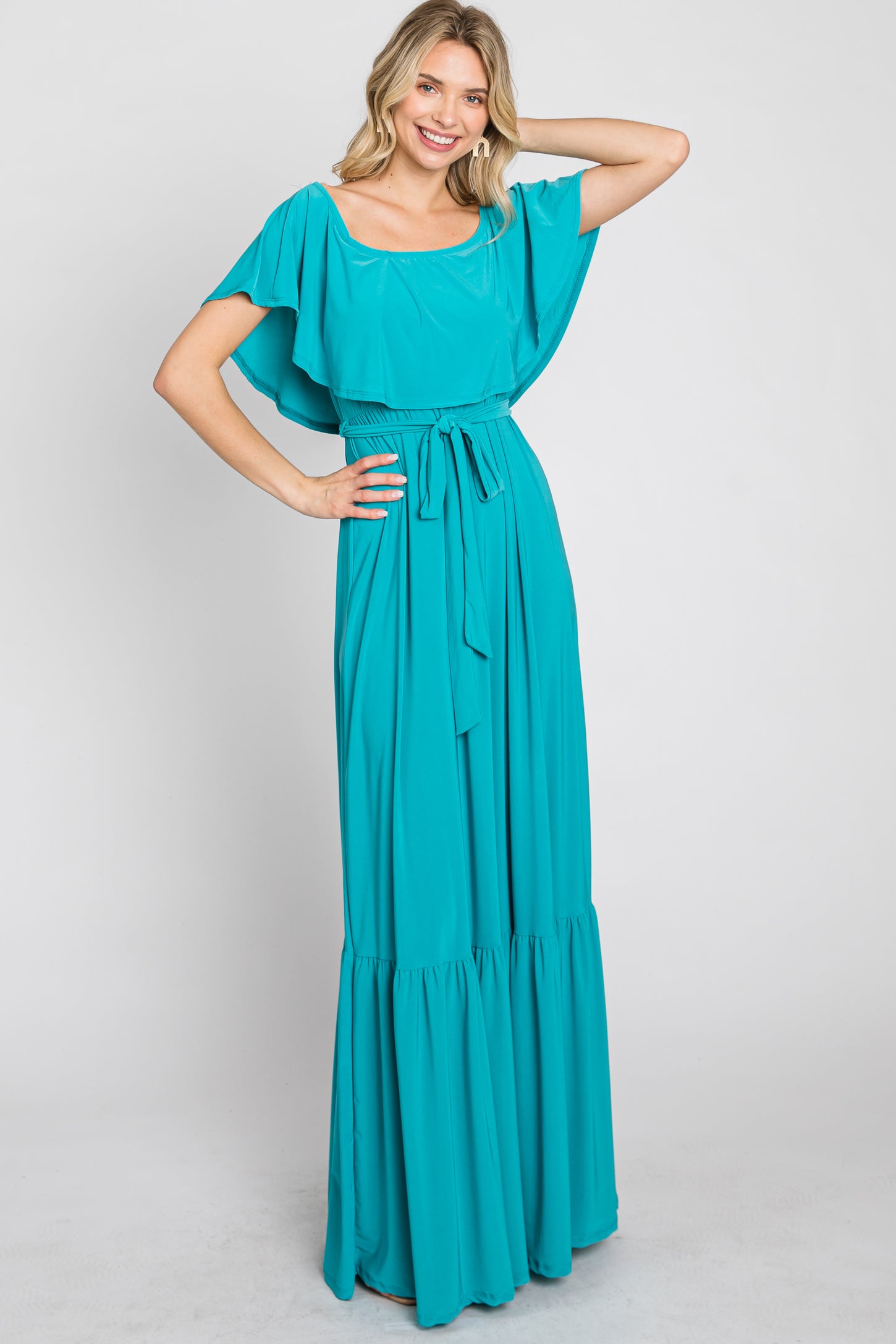 Turquoise Off Shoulder Maxi Dress – PinkBlush