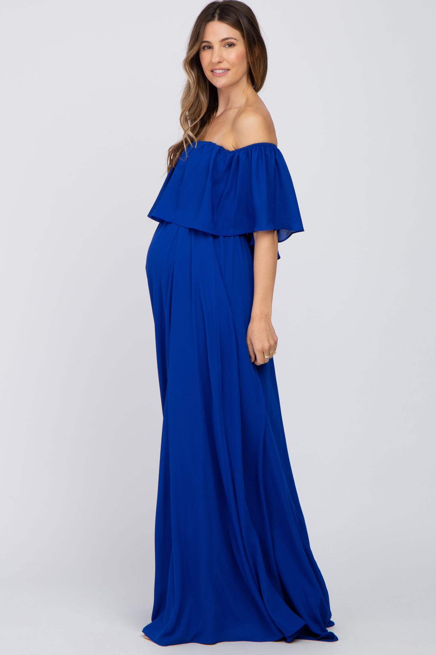 royal blue off the shoulder maternity dress Fashion Floral Boho Off-the-shoulder Maternity Dress Holiday Dress
