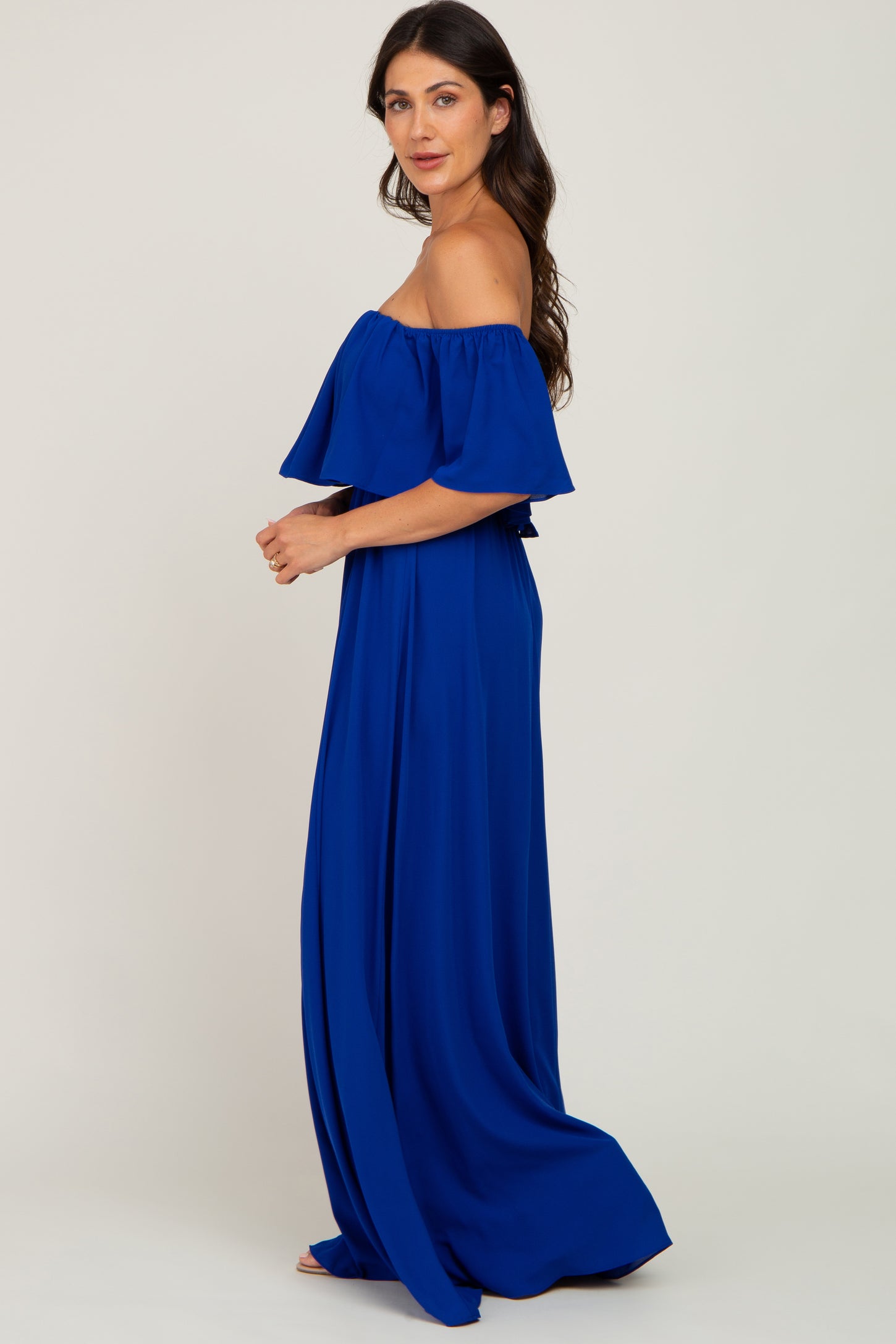 Royal Blue Chiffon Off Shoulder Gown PinkBlush Royal Blue Chiffon Off Shoulder Gown PinkBlush