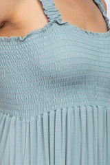 Light Blue Smocked Ruffle Strap Midi Dress