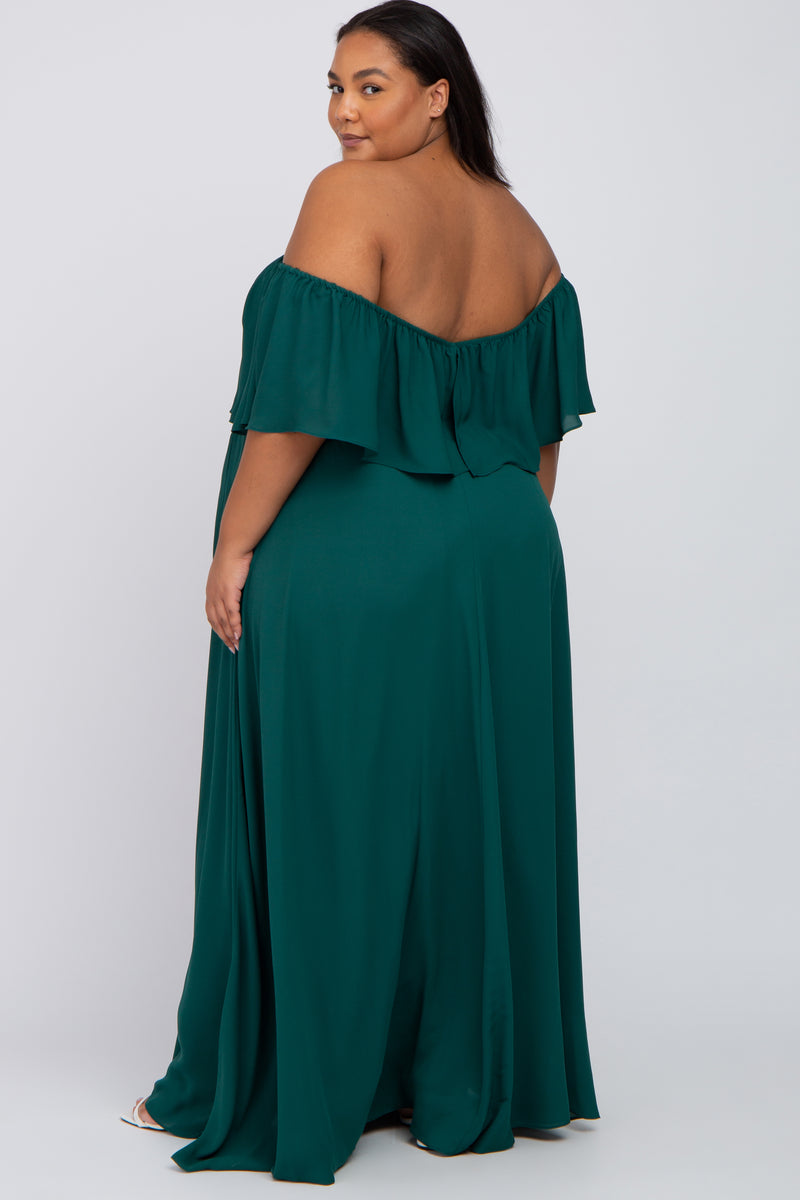 Forest Green Chiffon Off Shoulder Maternity Plus Gown– PinkBlush