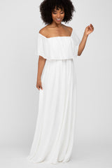 Ivory Chiffon Off Shoulder Gown