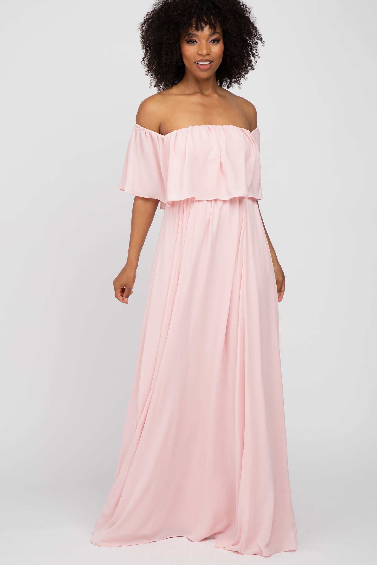 Light Pink Chiffon Off Shoulder Gown PinkBlush Light Pink Chiffon Off Shoulder Gown PinkBlush