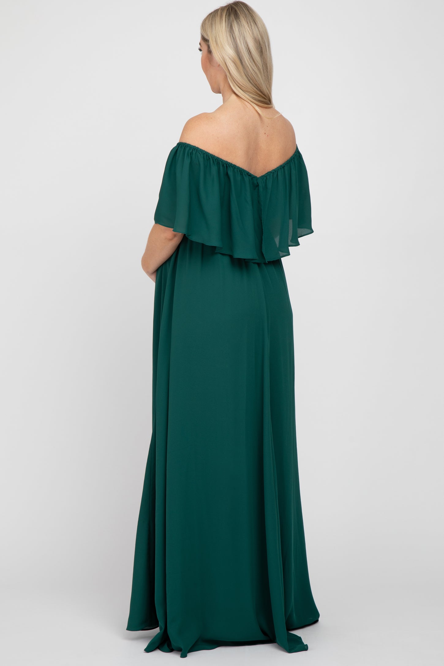 Forest Green Chiffon Off Shoulder Maternity Gown PinkBlush Forest Green Chiffon Off Shoulder Maternity Gown PinkBlush