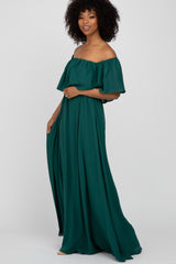 Forest Green Chiffon Off Shoulder Gown