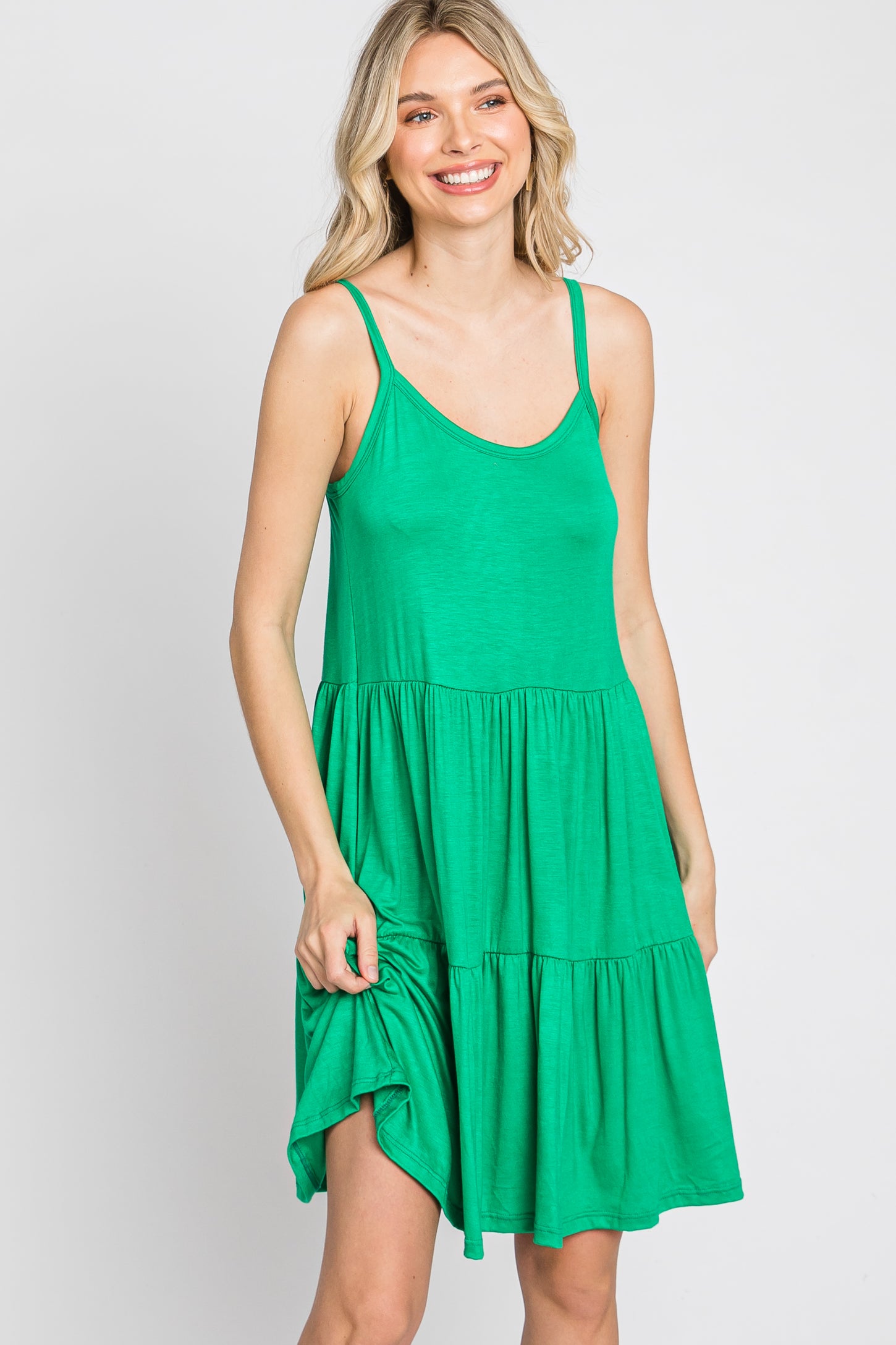Green Tiered Maternity Tank Dress– PinkBlush