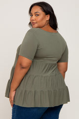 Olive Tiered Maternity Plus Short Sleeve Top