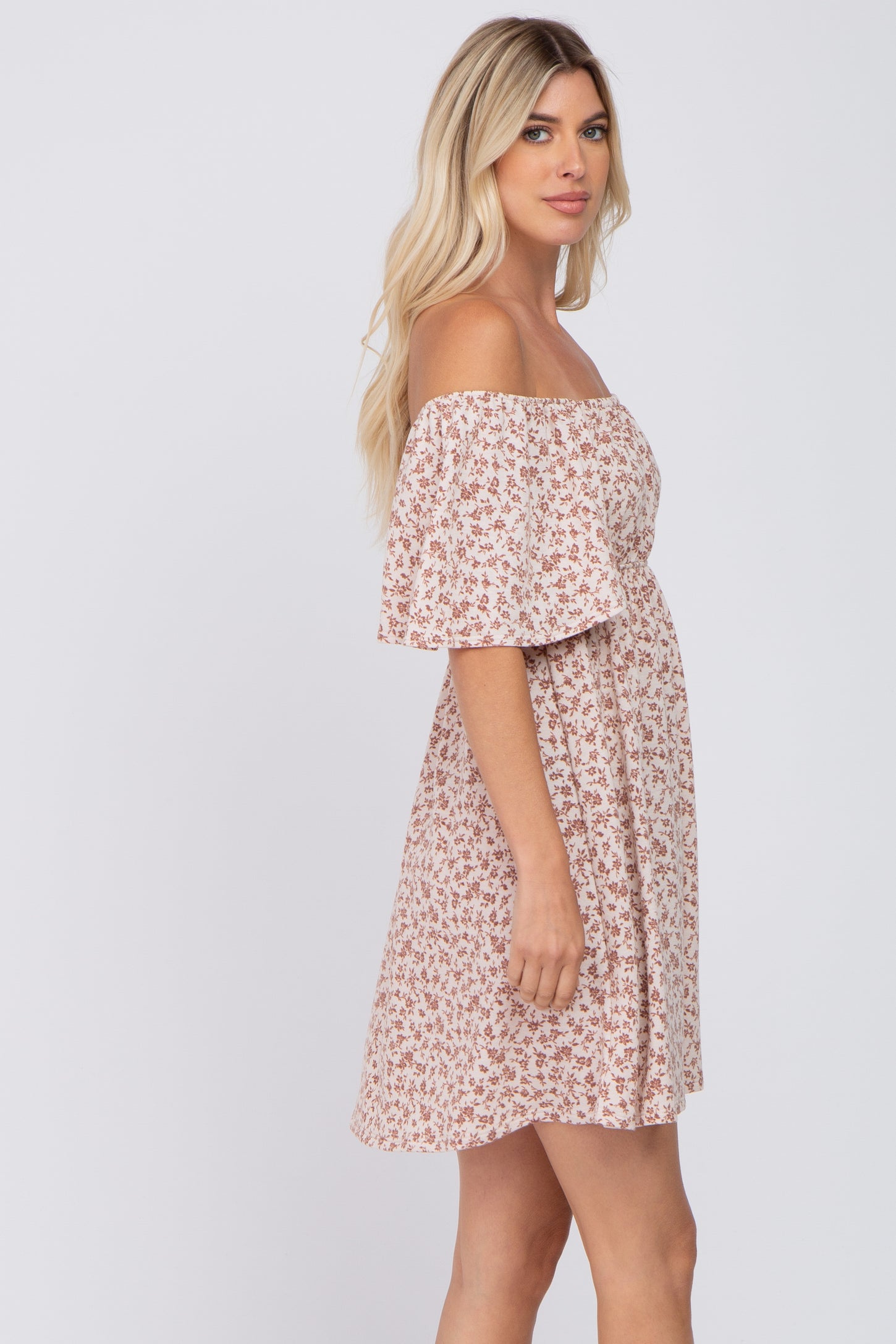 Cream Floral Short Sleeve Dress