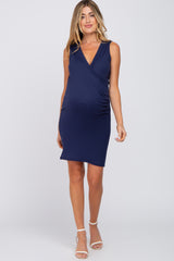 Navy Fitted Maternity Nursing Wrap Dress
