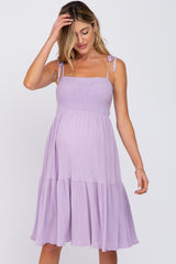 Lavender Smocked Shoulder Tie Maternity Dress