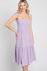 Lavender Smocked Shoulder Tie Dress