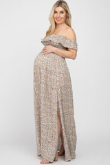 Sage Floral Off Shoulder Smocked Maternity Maxi Dress
