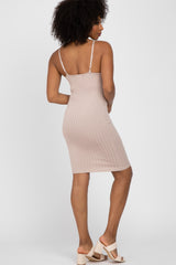 Mocha Ribbed Knit Fitted Dress