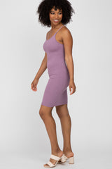 Lavender Ribbed Knit Fitted Dress