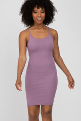 Lavender Ribbed Knit Fitted Dress