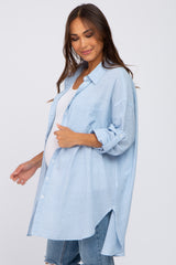 Light Blue Pinstriped Button Up Maternity Top