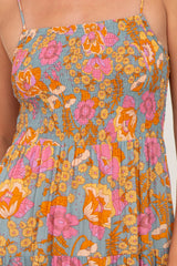 Orange Multi-Color Floral Sleeveless Maxi Dress