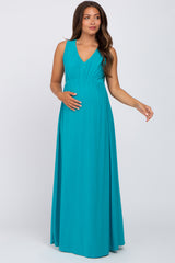 Turquoise V-Neck Sleeveless Maternity Maxi Dress