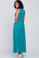 Turquoise V-Neck Sleeveless Maxi Dress