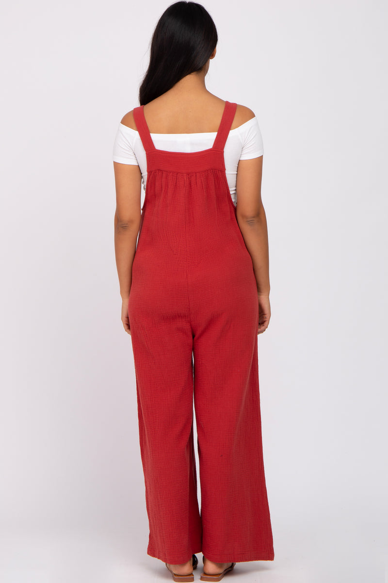 Rust Gauze Wide Leg Button Front Maternity Overalls– PinkBlush