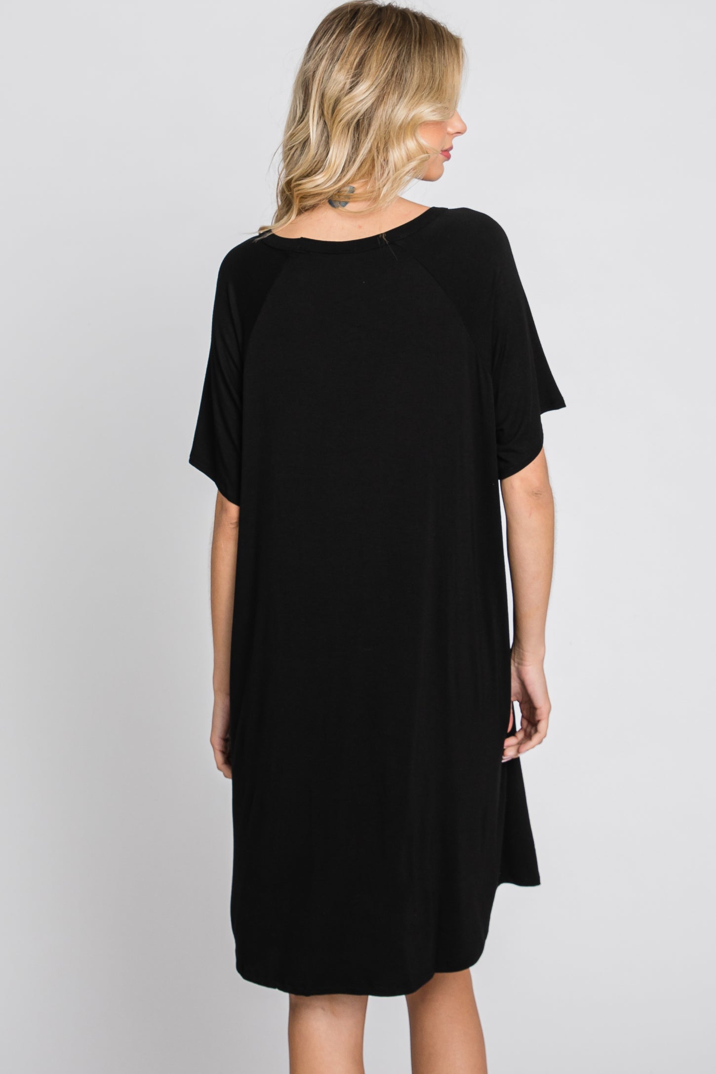 Black Front Pocket Raglan Dress