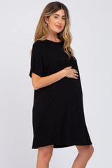 Black Front Pocket Raglan Maternity Dress