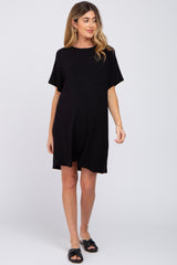 Black Front Pocket Raglan Maternity Dress