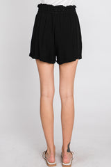 Black Linen Smocked Waist Shorts