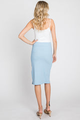 Light Blue Ribbed Side Slit Skirt
