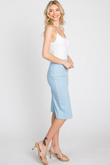 Light Blue Ribbed Side Slit Skirt