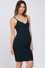 Forest Green Rib Knit Fitted Maternity Dress