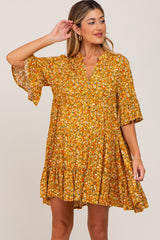 Yellow Floral Ruffle Sleeve Tiered Maternity Dress