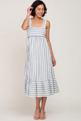 Sage Striped Sleeveless Ruffle Hem Maternity Maxi Dress
