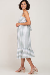 Sage Striped Sleeveless Ruffle Hem Maxi Dress