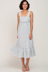 Sage Striped Sleeveless Ruffle Hem Maxi Dress