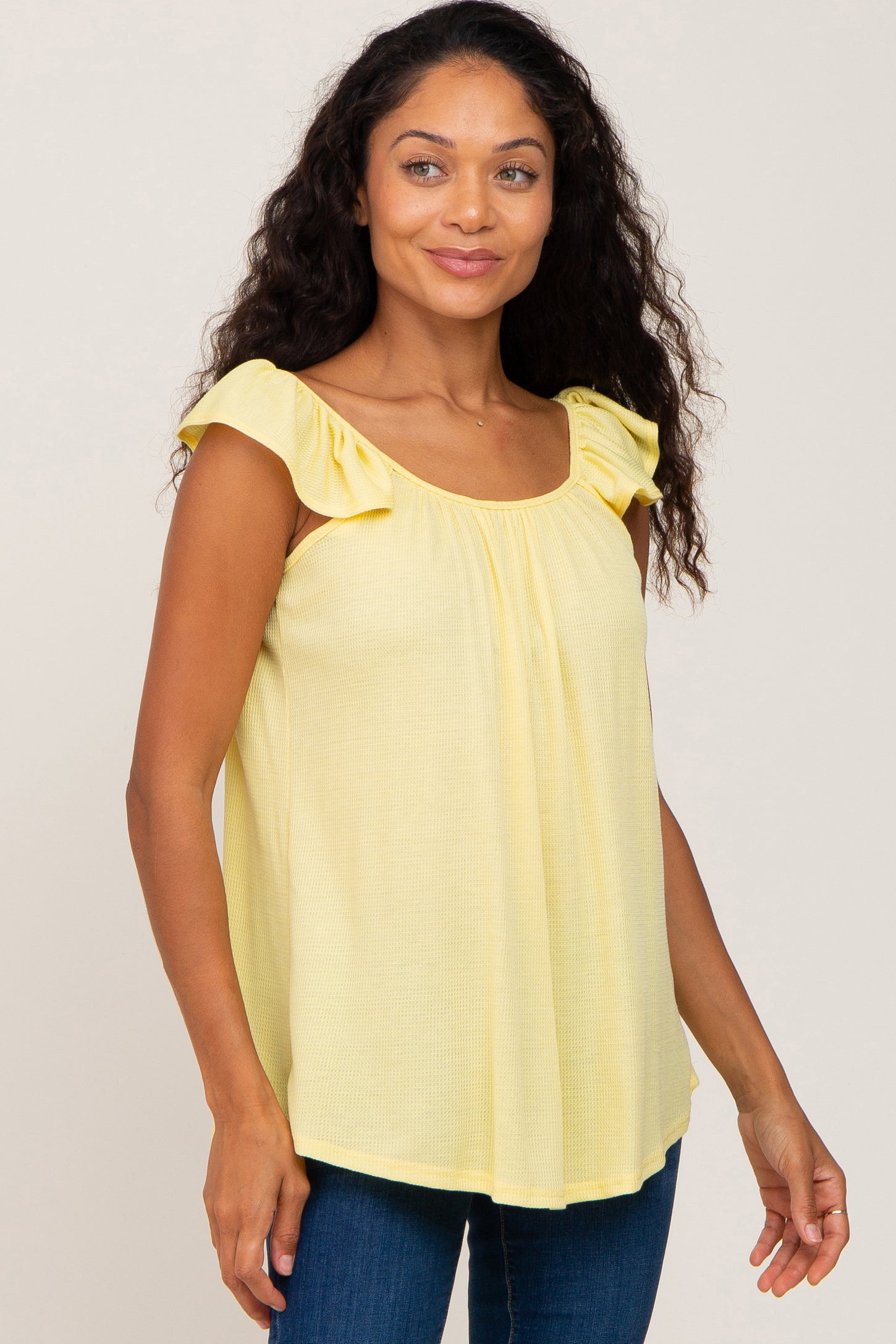Yellow Flutter Sleeve Maternity Top