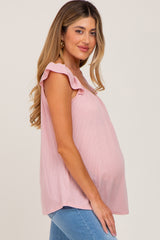 Light Pink Flutter Sleeve Maternity Top
