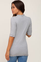 PinkBlush Heather Grey Lettuce Hem Fitted Maternity Top