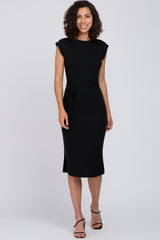 Black Fitted Side Slit Midi Dress