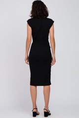 Black Fitted Side Slit Midi Dress