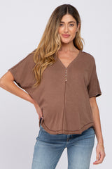Mocha Button Front Maternity Top