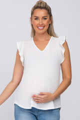 Ivory Ribbed Knit Ruffle Sleeve Maternity Top