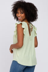 Mint Green Ribbed Knit Ruffle Sleeve Top