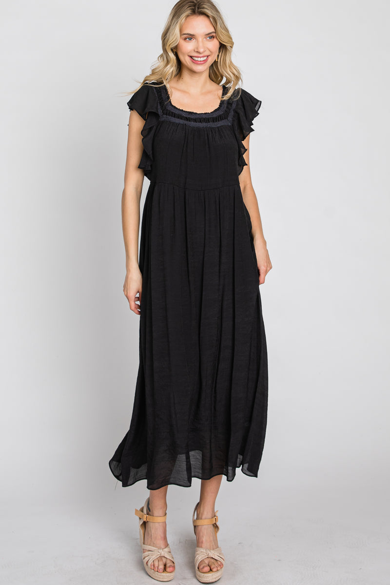 Black Tiered Ruffle Midi Dress– PinkBlush