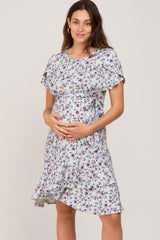 Light Olive Floral Ruffle Maternity Dress