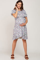 Light Olive Floral Ruffle Maternity Dress