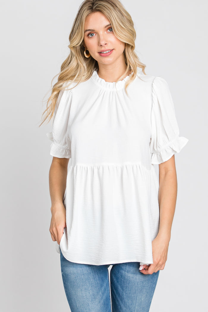White Ruffle Trim Blouse