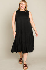 Black Tiered Sleeveless Maternity Plus Midi Dress